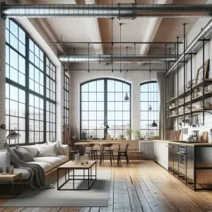 styl industrialny salon z aneksem