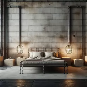 styl industrialny sypialnia