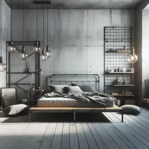 styl industrialny w sypialni